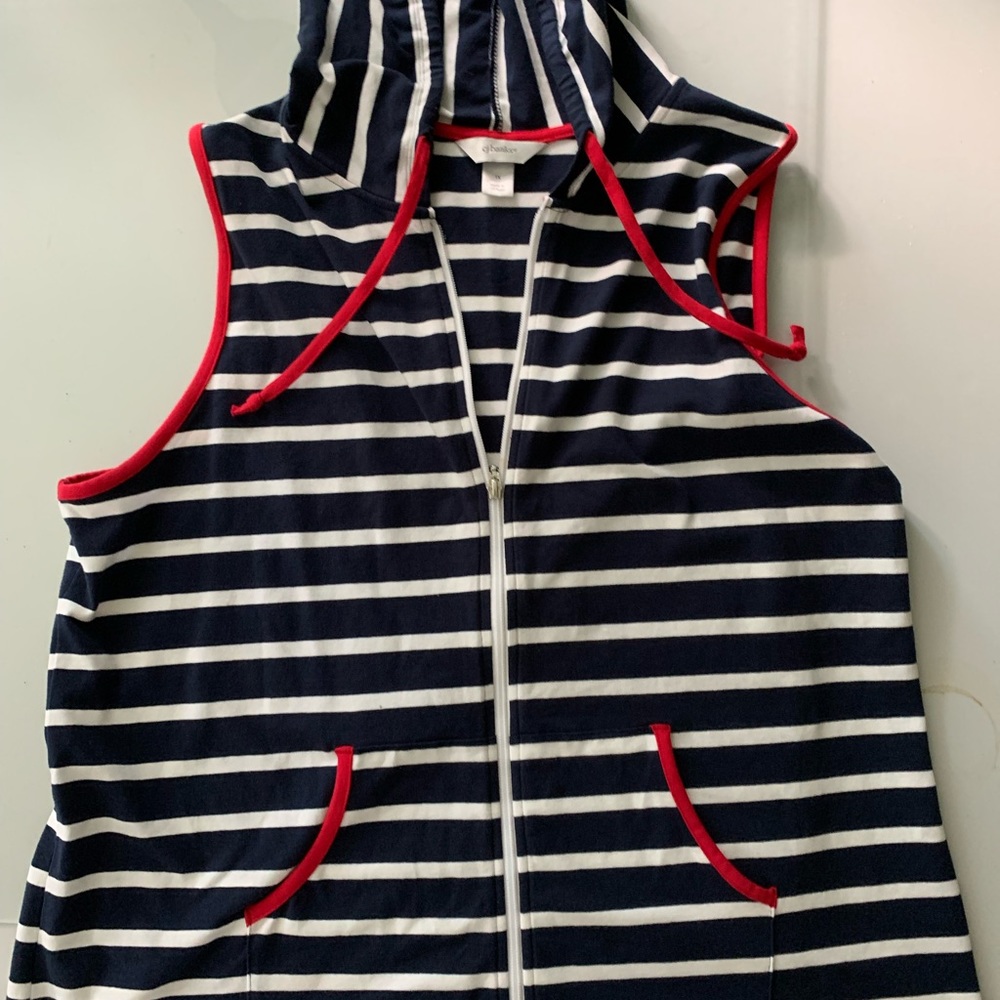 Sleeveless Hoodie in Red. White, Blue, Size XL